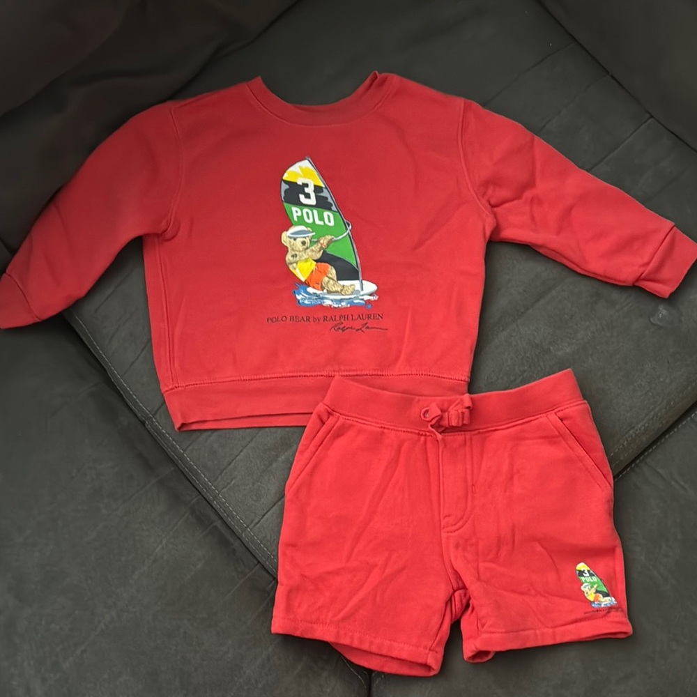 Polo Ralph Lauren Red Kids Sweatshirt and Shorts Set